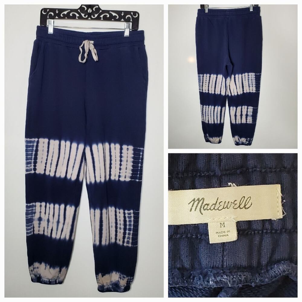 Madewell Cotton Tie-Dye retro blue & white drawstring sweatpants Size Medium - Picture 1 of 11